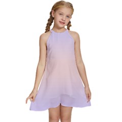 Pale Violet To Pale Pink Bilinear Gradient Kids  Halter Collar Waist Tie Chiffon Dress by GradientsOmbre