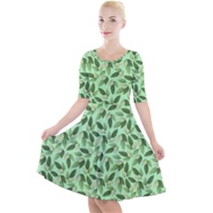 Leaves Pattern Texture Seamless Quarter Sleeve A-line Dress by Hannah976