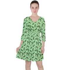 Leaves Pattern Texture Seamless Quarter Sleeve Ruffle Waist Dress by Hannah976