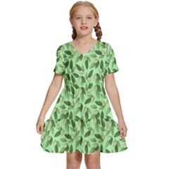 Leaves Pattern Texture Seamless Kids  Short Sleeve Tiered Mini Dress by Hannah976