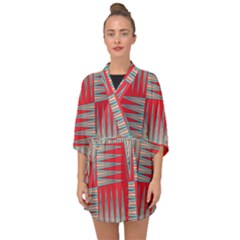 Zigzag Pattern Chevron Red Half Sleeve Chiffon Kimono by Bedest