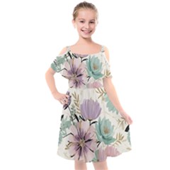 Flowers Pattern Floral Kids  Cut Out Shoulders Chiffon Dress by Sabxi