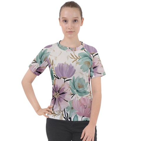 Flowers Pattern Floral Women s Sport Raglan T-shirt by Sabxi