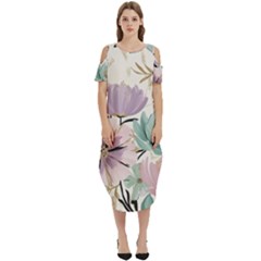 Flowers Pattern Floral Cold Shoulder Loose Fit Dress With Pockets by Sabxi