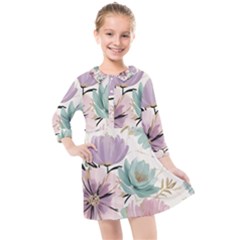 Flowers Pattern Floral Kids  Quarter Sleeve Shirt Dress by Sabxi