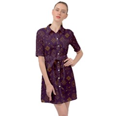 Moon Stars Pattern Belted Shirt Dress by Sabxi