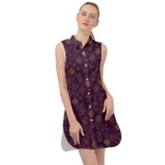 Moon Stars Pattern Sleeveless Shirt Dress by Sabxi