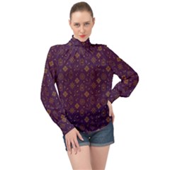 Moon Stars Pattern High Neck Long Sleeve Chiffon Top by Sabxi