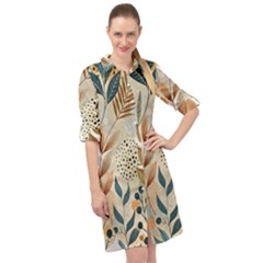 Leaves Pattern Flora Long Sleeve Mini Shirt Dress by Sabxi