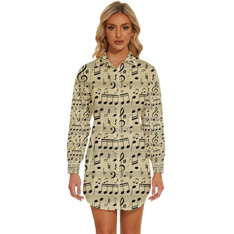 Music Melody Notes Sheet Music Womens Long Sleeve Shirt Dress by Sabxi