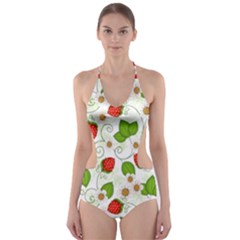 Strawberry Fruit Pattern Leaves Cut-out One Piece Swimsuit by Sabxi