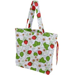 Strawberry Fruit Pattern Leaves Drawstring Tote Bag by Sabxi