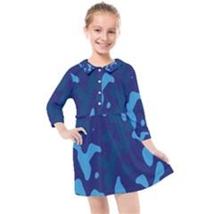 Blue Camouflage Pattern Kids  Quarter Sleeve Shirt Dress by kyorashop23