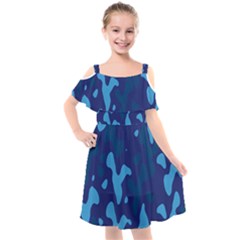 Blue Camouflage Pattern Kids  Cut Out Shoulders Chiffon Dress by kyorashop23