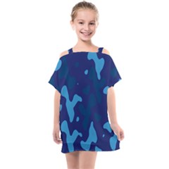 Blue Camouflage Pattern Kids  One Piece Chiffon Dress by kyorashop23