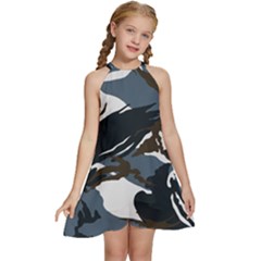 Blue Winter Camouflage, Military Camouflage Kids  Halter Collar Waist Tie Chiffon Dress by kyorashop23