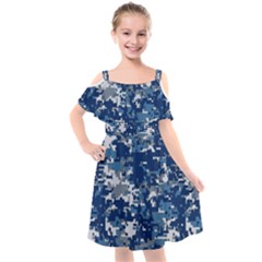 Blue, Camouflage, Cool, Navy, New, Pattern Kids  Cut Out Shoulders Chiffon Dress by kyorashop23