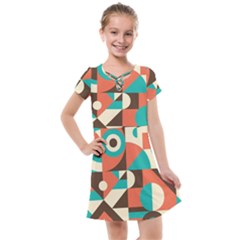 Retro Colorful Background, Retro Abstraction Kids  Cross Web Dress by kyorashop23