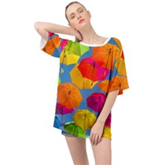 Umbrella, Colorful, Positive, Sky, Rainbow Oversized Chiffon Top by kyorashop23