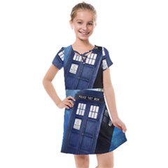 Tardis Doctor Who Space Blue Kids  Cross Web Dress by Cemarart