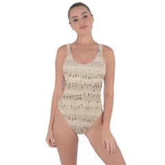 Vintage Beige Music Notes Bring Sexy Back Swimsuit by Cemarart