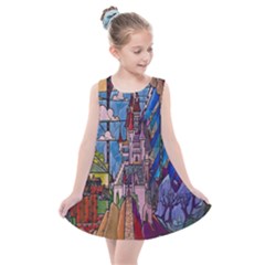 Castle Building Stained Glass Kids  Summer Dress by Cemarart