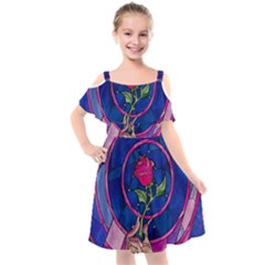 Enchanted Rose Stained Glass Kids  Cut Out Shoulders Chiffon Dress by Cemarart