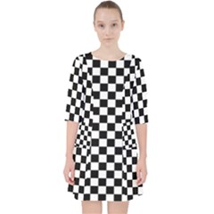 Pattern Checkered Squares Black White Pattern Quarter Sleeve Pocket Dress by Sabxi