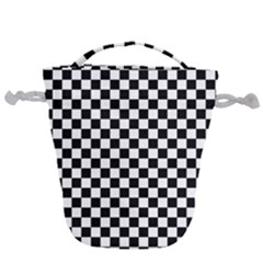 Pattern Checkered Squares Black White Pattern Drawstring Bucket Bag by Sabxi