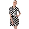 Pattern Checkered Squares Black White Pattern Belted Shirt Dress View1