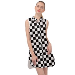 Pattern Checkered Squares Black White Pattern Sleeveless Shirt Dress by Sabxi