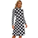 Pattern Checkered Squares Black White Pattern Long Sleeve Shirt Collar A-Line Dress View3