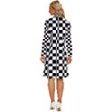 Pattern Checkered Squares Black White Pattern Long Sleeve Shirt Collar A-Line Dress View4