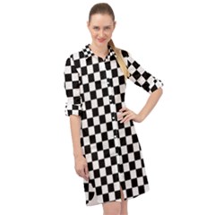 Pattern Checkered Squares Black White Pattern Long Sleeve Mini Shirt Dress by Sabxi