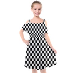 Pattern Checkered Squares Black White Pattern Kids  Cut Out Shoulders Chiffon Dress by Sabxi