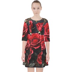 Red Roses Quarter Sleeve Pocket Dress by Sabxi