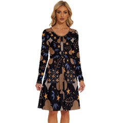 Seamless Pattern Repeat Repetition Long Sleeve Dress With Pocket by Sabxi