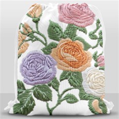 Embroidery Roses Floral Design Drawstring Bag (large) by Sabxi