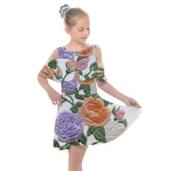 Embroidery Roses Floral Design Kids  Shoulder Cutout Chiffon Dress by Sabxi