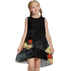 Korean Art Flowers Asian Pattern Kids  Frill Swing Dress by Sabxi