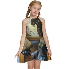 Erte Figurine And A Clock Kids  Halter Collar Waist Tie Chiffon Dress by bestdesignintheworld