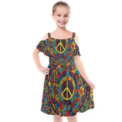 Peace Abstract Pattern Creative Drawing Kids  Cut Out Shoulders Chiffon Dress by Posterlux