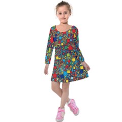 Shapes Pattern Kids  Long Sleeve Velvet Dress by Posterlux