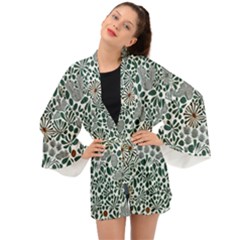 Retro Scandinavian Nordic Flowers Pattern 5 Long Sleeve Kimono by violetheavensky