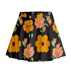 Retro 40s 50s Flowers Pattern Halloween 3 Mini Flare Skirt by violetheavensky