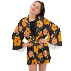 Retro 40s 50s Flowers Pattern Halloween 3 Long Sleeve Kimono by violetheavensky