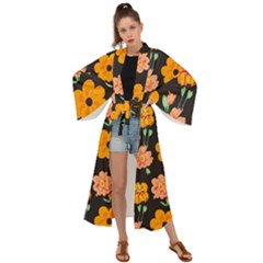 Retro 40s 50s Flowers Pattern Halloween 3 Maxi Kimono by violetheavensky