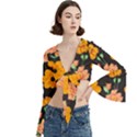 Retro 40s 50s Flowers Pattern Halloween 3 Trumpet Sleeve Cropped Top View3