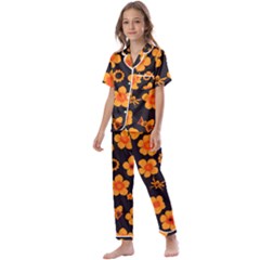 Retro 40s 50s Flowers Pattern Halloween Kids  Satin Short Sleeve Pajamas Set by violetheavensky