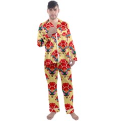 Retro 40s 50s Mexico Flowers Pattern 4 Men s Long Sleeve Satin Pajamas Set by violetheavensky